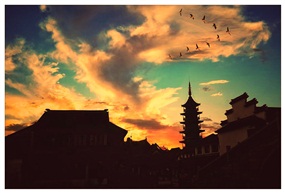 古镇夕阳